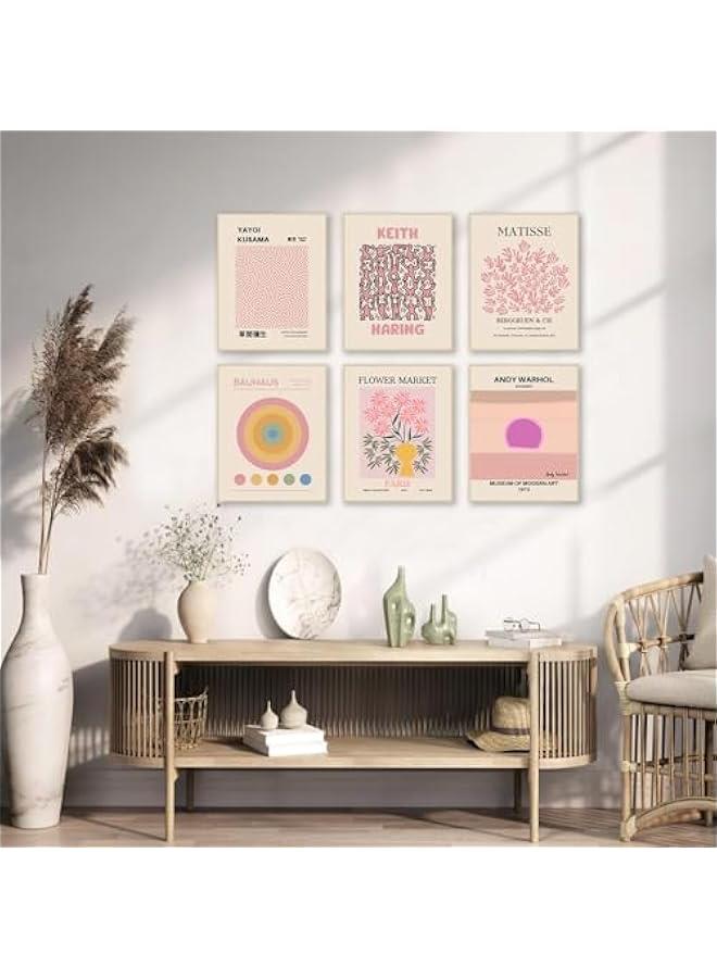 KBKBART Matisse Wall Art Prints, Abstract Matisse Wall Art Exhibition Posters, Minimalist Pink Matisse Flower Market Yayoi Kusama Mix Gallery Wall Art, Boho Canvas Art Prints Beige Pink Room Decor for Room - Image 4