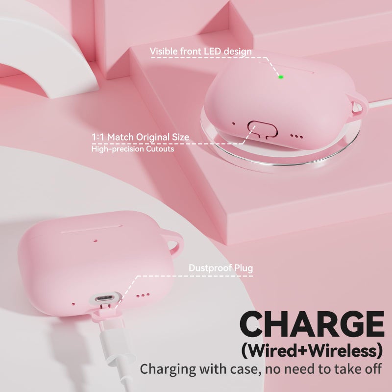 TNSNK for AirPods Pro 2 Case Pink, TNSNK Soft Silicone iPod Pro Case for Airpods Pro 2nd/1st Generation (2023/2022/2021), with Cleaning Kit & Keychain for Women Girly, Shockproof - Image 4