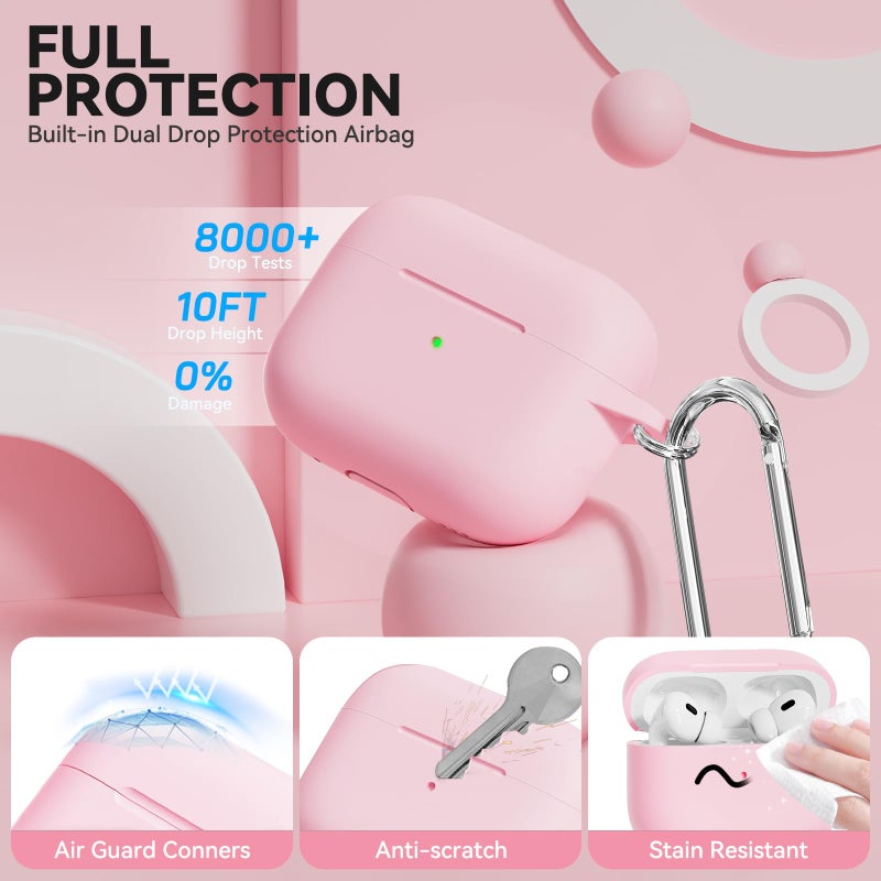 TNSNK for AirPods Pro 2 Case Pink, TNSNK Soft Silicone iPod Pro Case for Airpods Pro 2nd/1st Generation (2023/2022/2021), with Cleaning Kit & Keychain for Women Girly, Shockproof - Image 3
