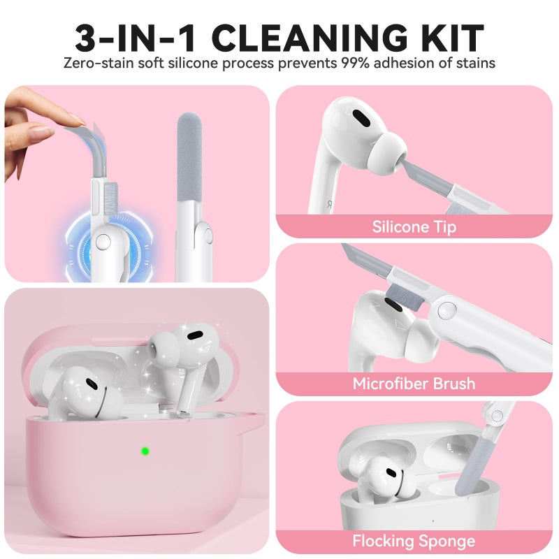 TNSNK for AirPods Pro 2 Case Pink, TNSNK Soft Silicone iPod Pro Case for Airpods Pro 2nd/1st Generation (2023/2022/2021), with Cleaning Kit & Keychain for Women Girly, Shockproof - Image 5