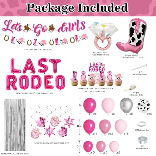 jenlion Last Rodeo Bachelorette Party Decorations Cowgirl Western Bridal Shower Fringe Curtain Balloon Garland Glitter Banner last rode foil balloons Pink Silver Balloon Garland Arch Kit - Image 5