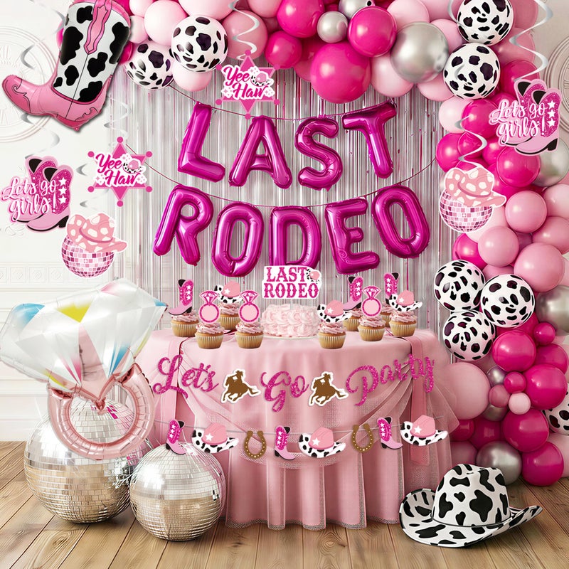 jenlion Last Rodeo Bachelorette Party Decorations Cowgirl Western Bridal Shower Fringe Curtain Balloon Garland Glitter Banner last rode foil balloons Pink Silver Balloon Garland Arch Kit - Image 3