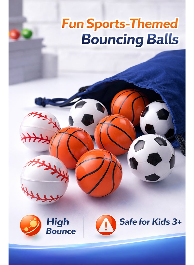 12PCS Assorted Bouncing Balls – High Bounce Sports Balls Set for Kids with Basketball, Soccer, and Baseball Designs – Mini Rubber Balls for Party Favors, School Rewards, and Outdoor Play - Image 2