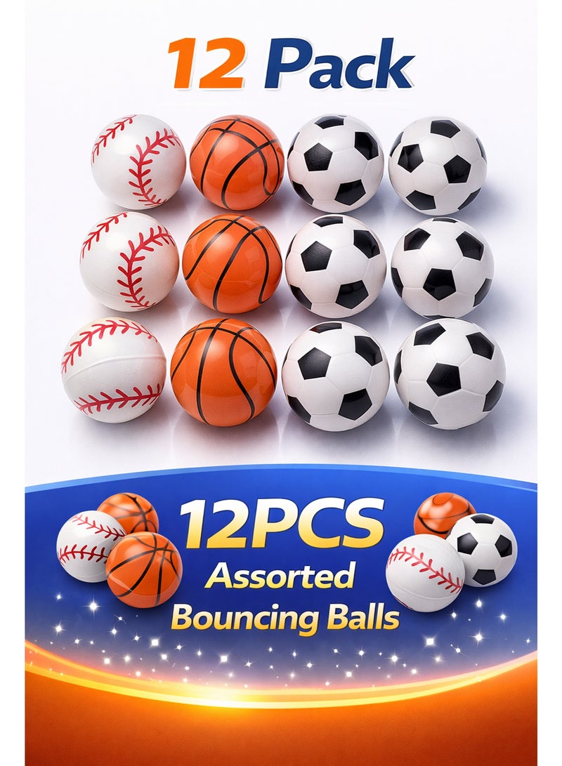 12PCS Assorted Bouncing Balls – High Bounce Sports Balls Set for Kids with Basketball, Soccer, and Baseball Designs – Mini Rubber Balls for Party Favors, School Rewards, and Outdoor Play - Image 4