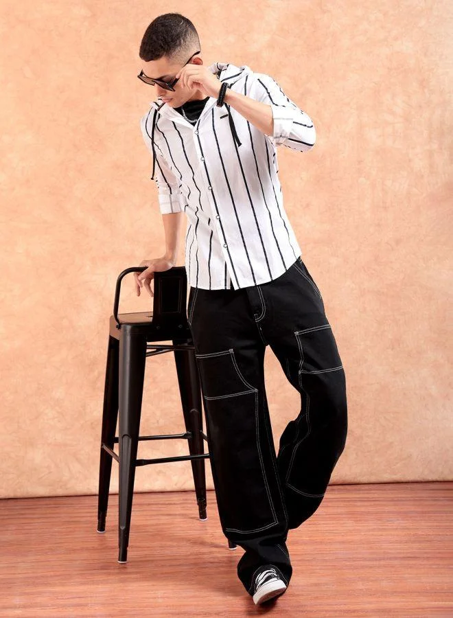 The Indian Garage Co Men Slim Fit Verticle Striped Full Sleeves Spread Collar Casual Shirt