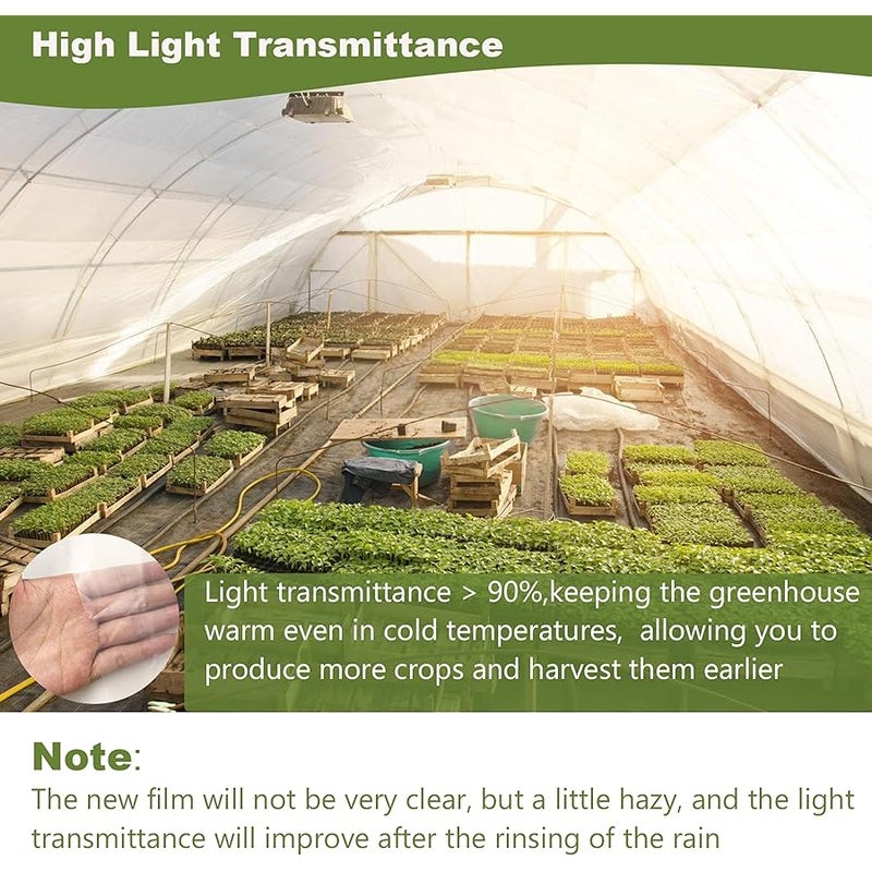 chicarry Greenhouse Plastic Sheeting, 12ft x 25ft 6 mil Clear Greenhouse Film, UV Resistant Plastic Sheeting Heavy Duty, Polyethylene Green House Plastic Cover for Farms, Garden, Agriculture - Image 4