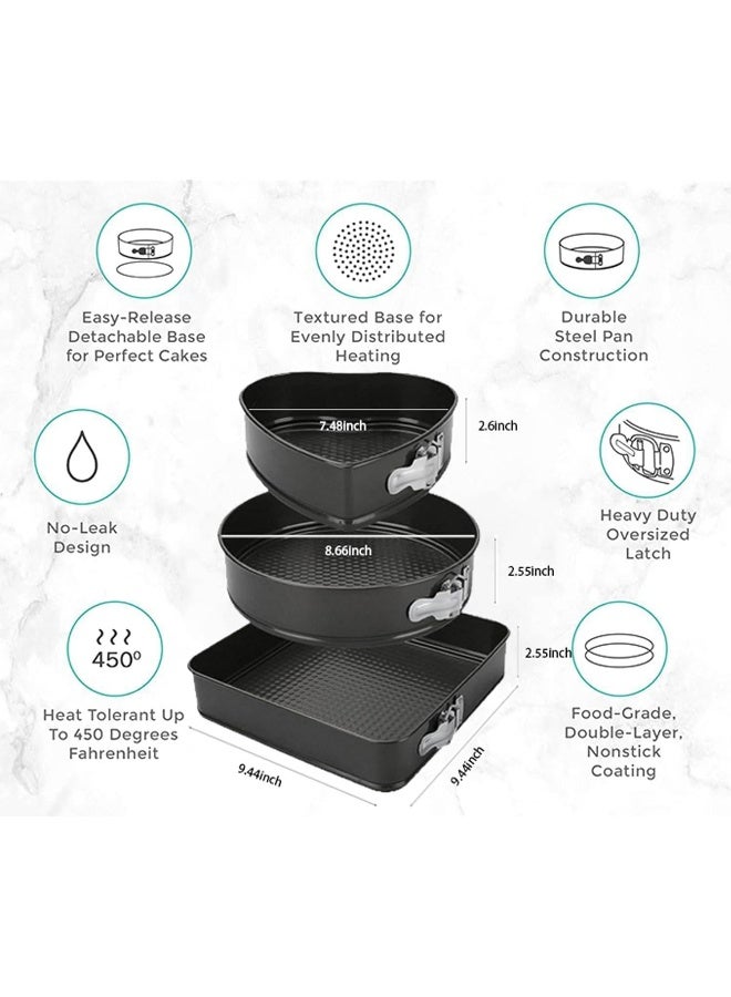 MOMENT 3 Pcs Springform Set Round, Heart And Square - Spring-Form Pan, Rectangle Cake Pan With Removable Bottom Leak-Proof And Quick Release Latch Bakeware Round/Heart-Shaped Spring Form Pan - Image 2