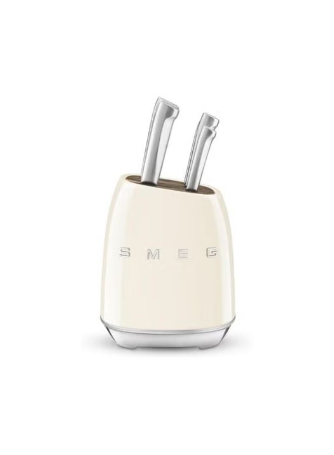 Smeg, KBSF02CR Knife Block, 6 Knives Included in Stainless Steel, Stainless Steel Block Body and Knife Slot, Acacia Wood, Cream - Image 2