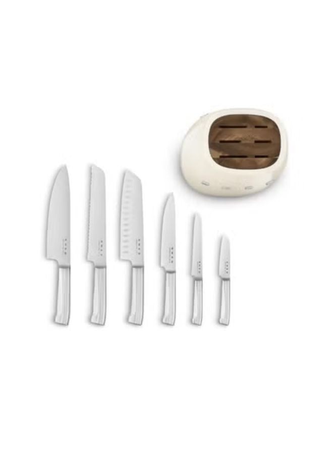 Smeg, KBSF02CR Knife Block, 6 Knives Included in Stainless Steel, Stainless Steel Block Body and Knife Slot, Acacia Wood, Cream - Image 4