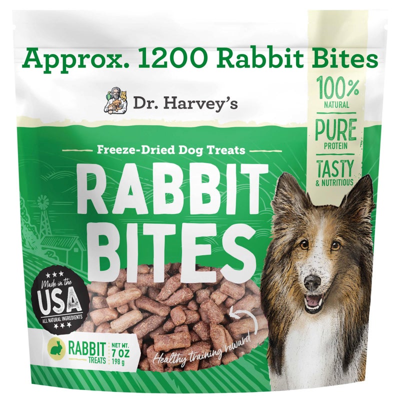 Dr. Harvey's Rabbit Bites Freeze-Dried Raw Dog Treats, Single Ingredient, All-Natural Rabbit Meat Protein for Dogs, Allergen-Free, 7 Ounces (1 Pack) - Image 1