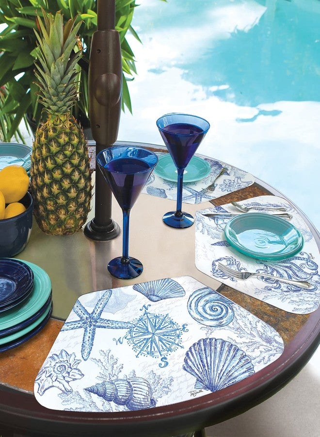 CounterArt Coastal Sketch 4 Pack Wedge Shaped Reversible Easy Care Placemats Made in The USA Vibrant Colors Reversible Easily Wipes Clean - Image 2