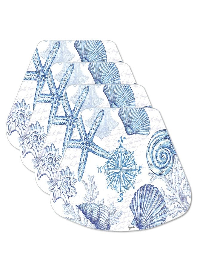 CounterArt Coastal Sketch 4 Pack Wedge Shaped Reversible Easy Care Placemats Made in The USA Vibrant Colors Reversible Easily Wipes Clean - Image 1