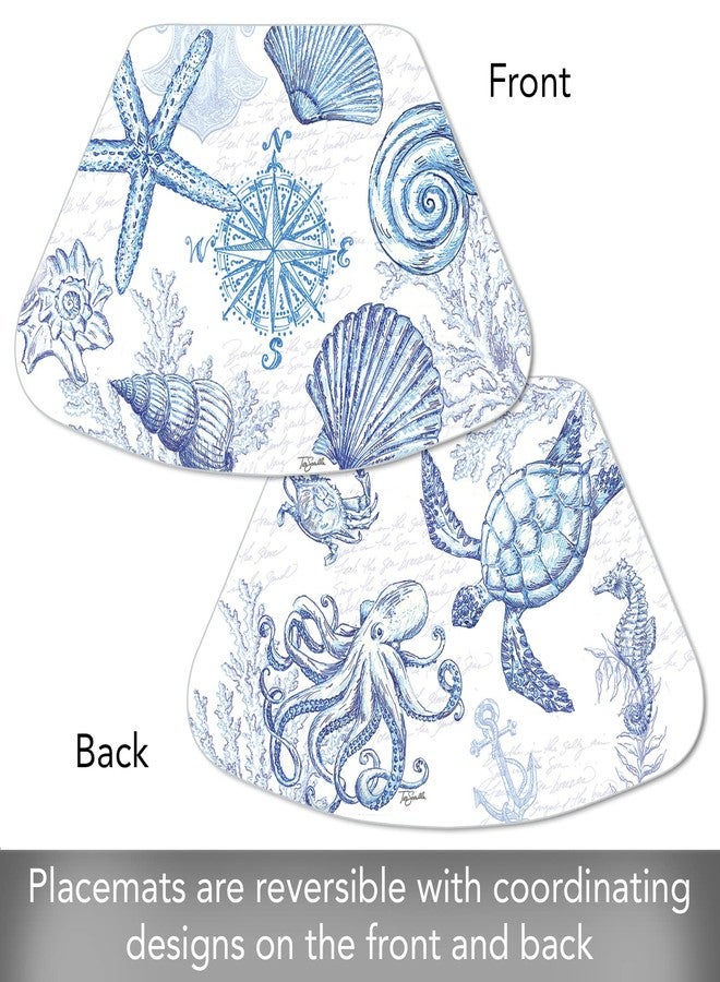 CounterArt Coastal Sketch 4 Pack Wedge Shaped Reversible Easy Care Placemats Made in The USA Vibrant Colors Reversible Easily Wipes Clean - Image 3