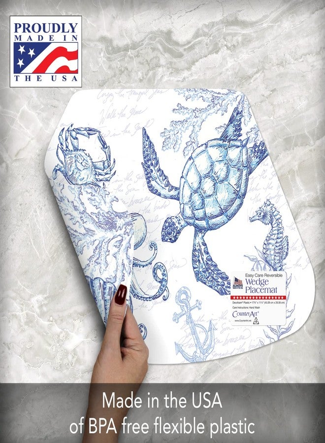 CounterArt Coastal Sketch 4 Pack Wedge Shaped Reversible Easy Care Placemats Made in The USA Vibrant Colors Reversible Easily Wipes Clean - Image 4