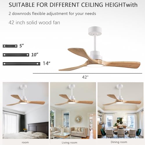dearnow 42" Ceiling Fans with Lights with Remote Control, Indoor Outdoor Wooden Ceiling Fan with 3 Wooden Blades for Patio, Living Room, Dining Room, Farmhouse and More. (White + Log Color)… - Image 3