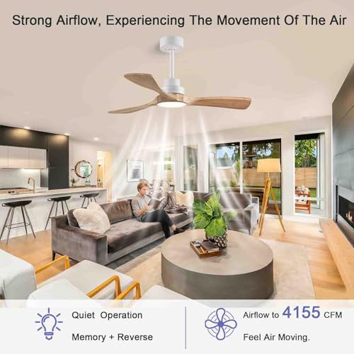 dearnow 42" Ceiling Fans with Lights with Remote Control, Indoor Outdoor Wooden Ceiling Fan with 3 Wooden Blades for Patio, Living Room, Dining Room, Farmhouse and More. (White + Log Color)… - Image 2