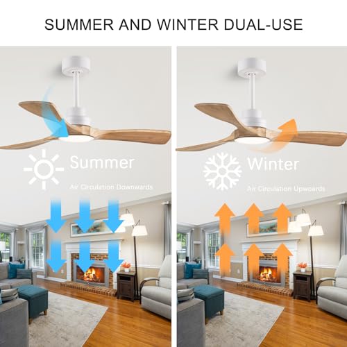 dearnow 42" Ceiling Fans with Lights with Remote Control, Indoor Outdoor Wooden Ceiling Fan with 3 Wooden Blades for Patio, Living Room, Dining Room, Farmhouse and More. (White + Log Color)… - Image 4