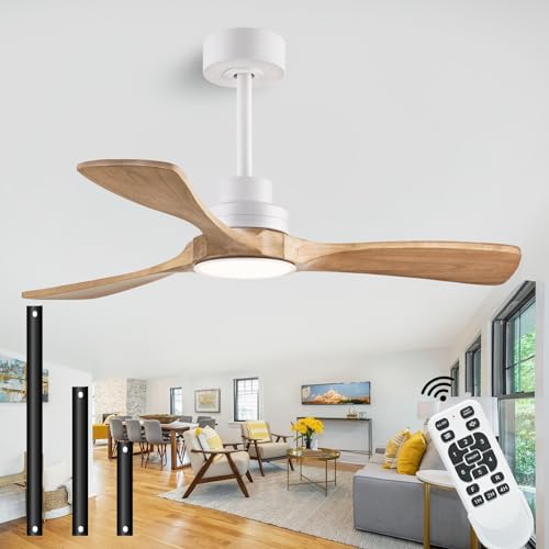 dearnow 42" Ceiling Fans with Lights with Remote Control, Indoor Outdoor Wooden Ceiling Fan with 3 Wooden Blades for Patio, Living Room, Dining Room, Farmhouse and More. (White + Log Color)… - Image 1