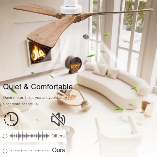 dearnow 42" Ceiling Fans with Lights with Remote Control, Indoor Outdoor Wooden Ceiling Fan with 3 Wooden Blades for Patio, Living Room, Dining Room, Farmhouse and More. (White + Log Color)… - Image 5