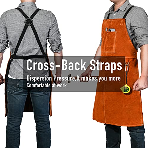 LeaSeek Leather Welding Work Apron - Heat Resistant & Flame Resistant Bib Apron, Flame Retardant Heavy Duty BBQ Apron, Adjustable Fit M-XXXL Men & Women (24" X 36" Tan) - Image 4