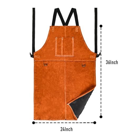 LeaSeek Leather Welding Work Apron - Heat Resistant & Flame Resistant Bib Apron, Flame Retardant Heavy Duty BBQ Apron, Adjustable Fit M-XXXL Men & Women (24" X 36" Tan) - Image 5