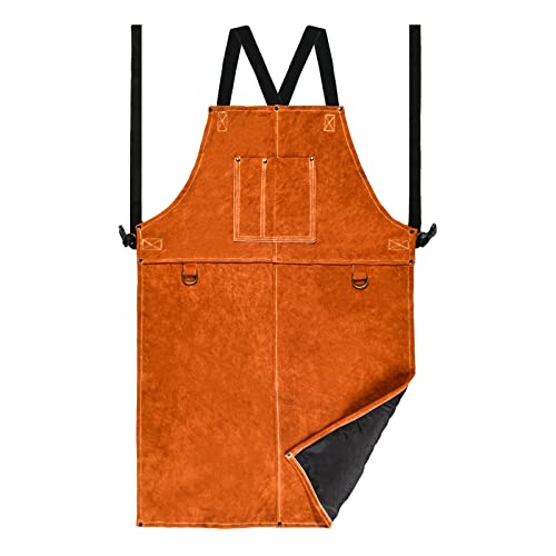 LeaSeek Leather Welding Work Apron - Heat Resistant & Flame Resistant Bib Apron, Flame Retardant Heavy Duty BBQ Apron, Adjustable Fit M-XXXL Men & Women (24" X 36" Tan) - Image 1