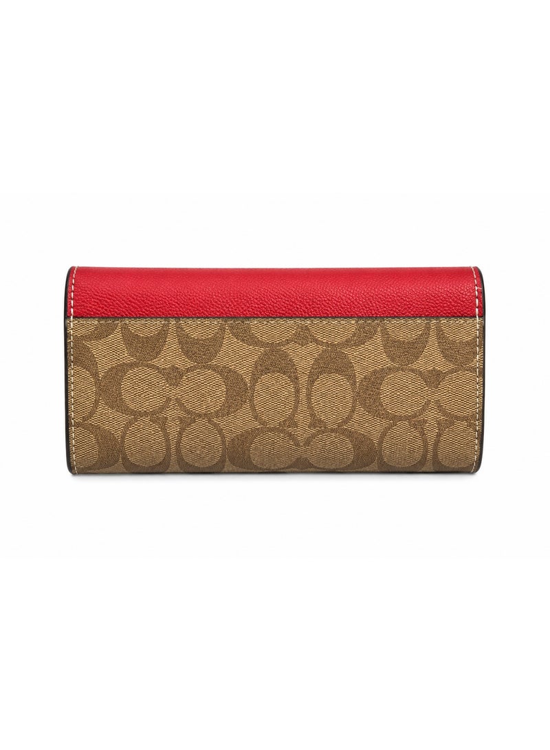 كوتش اوت ليت محفظة كوتش (Coach) النسائية بتصميم المظروف – نقشة Signature باللون البني مع جلد أحمر وشعار ذهبي - Image 2
