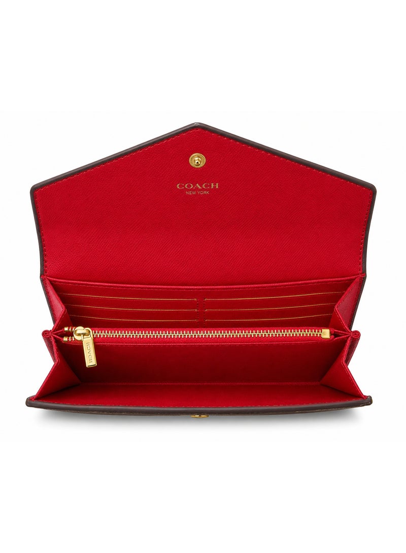 كوتش اوت ليت محفظة كوتش (Coach) النسائية بتصميم المظروف – نقشة Signature باللون البني مع جلد أحمر وشعار ذهبي - Image 4