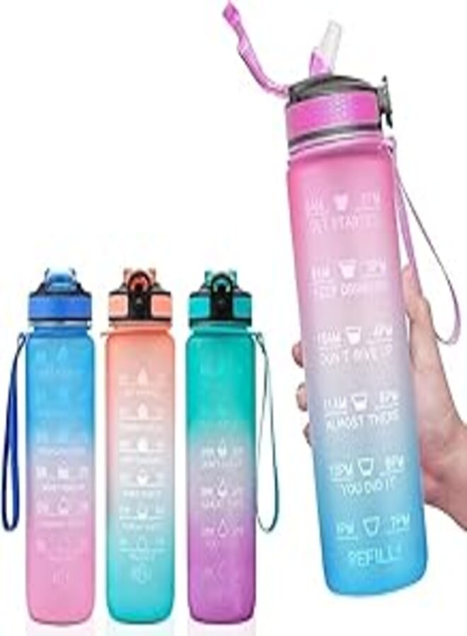 Celerity Motivational Water Bottle 1L with Time Marker & Straw, Tritan BPA Free Reusable Fitness Sport Water Bottles for Gym Office Workout- Forest Green
