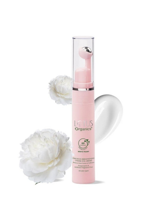 Lotus Organics+ Precious Brightening Under Eye Cream | With Cooling Massage Roller | Reduces Puffiness & Dark Circles | Preservative Free | Sulphate & Paraben Free | All Skin Types | 15G  - Image 1