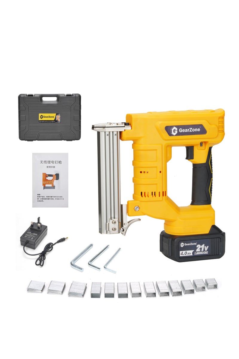 جيرزون مسدس دبابيس لاسلكي من جير زون 21 فولت مع شاحن سريع وبطارية ليثيوم، 1000 مسمار مستقيم و1000 مسمار كود معبأة في حقيبة أدوات - Image 1