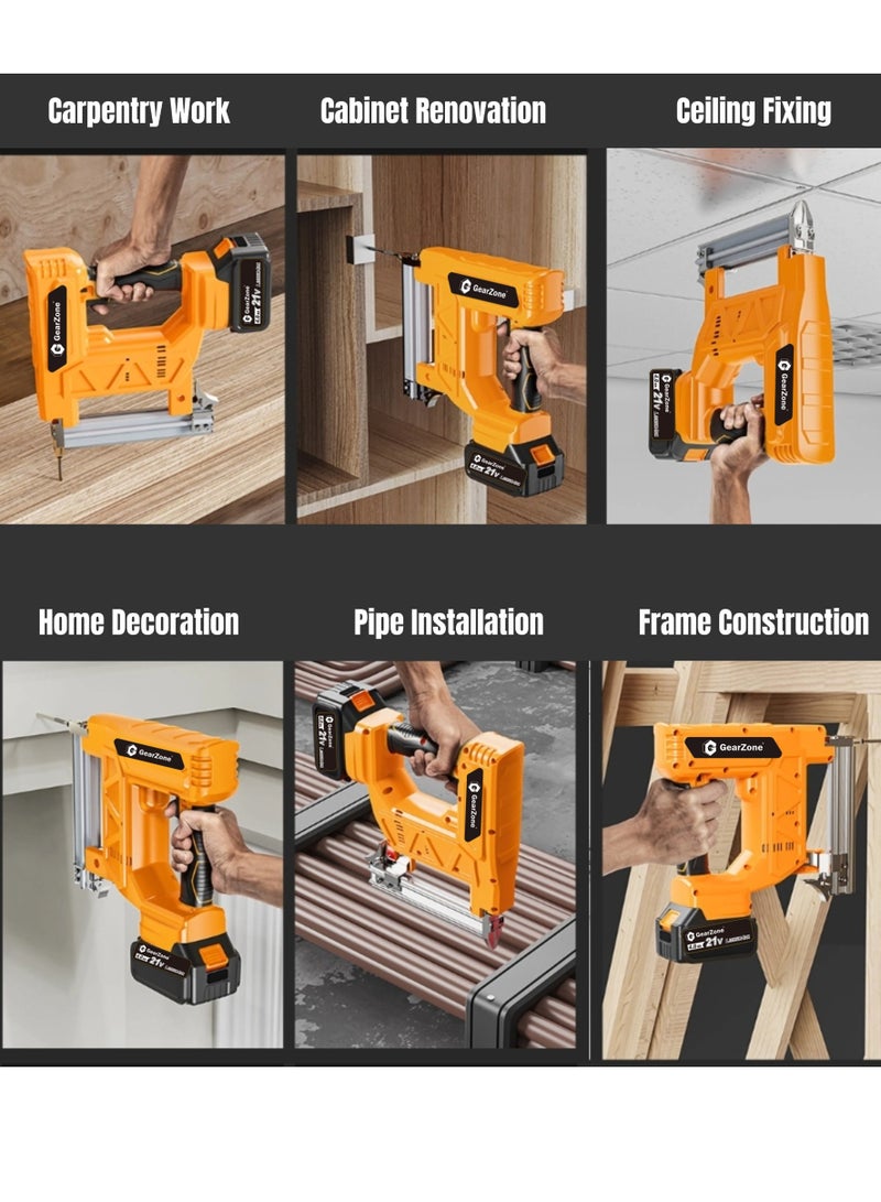 جيرزون مسدس دبابيس لاسلكي من جير زون 21 فولت مع شاحن سريع وبطارية ليثيوم، 1000 مسمار مستقيم و1000 مسمار كود معبأة في حقيبة أدوات - Image 3