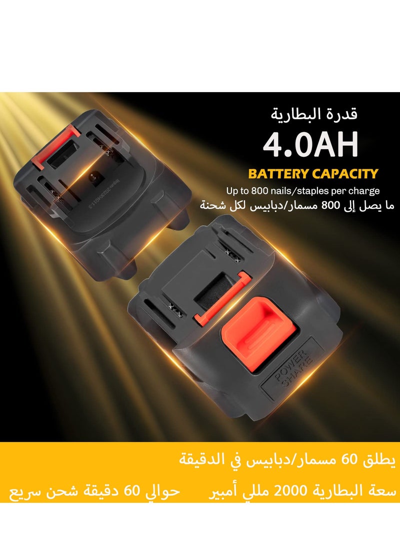 GearZone - GearZone 21v Cordless Staple Gun Brad Nailer with Fast Charger and 2pcs Lithium Battery 1000pcs Straight Nails and 1000pcs Code Nails Packed in Tool Case - Image 1