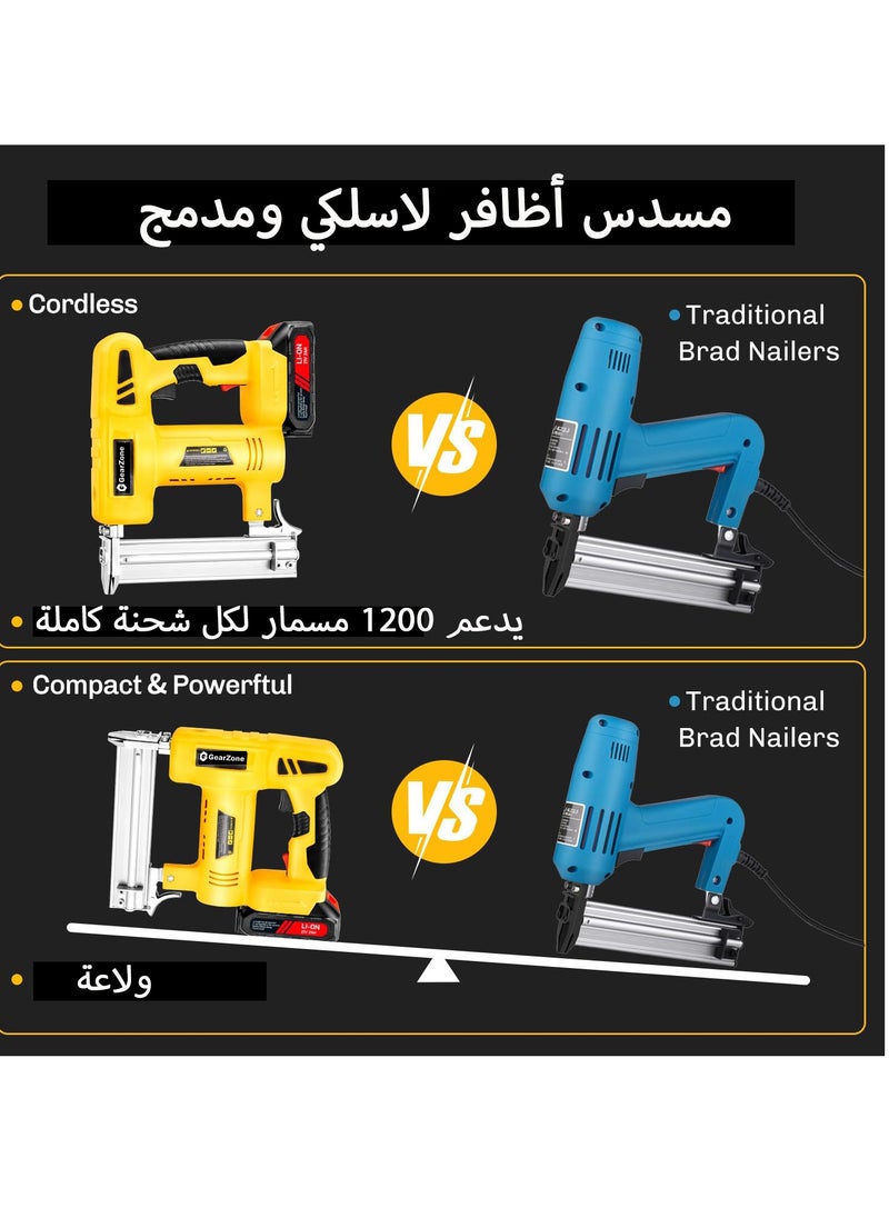 GearZone - GearZone 21v Cordless Staple Gun Brad Nailer with Fast Charger and 2pcs Lithium Battery 1000pcs Straight Nails and 1000pcs Code Nails Packed in Tool Case - Image 1