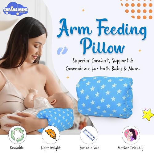 Infans Mini Nursing Arm Pillow, Breast Feeding Pillows for Mother, Bottle Feeding Pillows for Babies Suitable for Travel (Star Blue) - Image 2