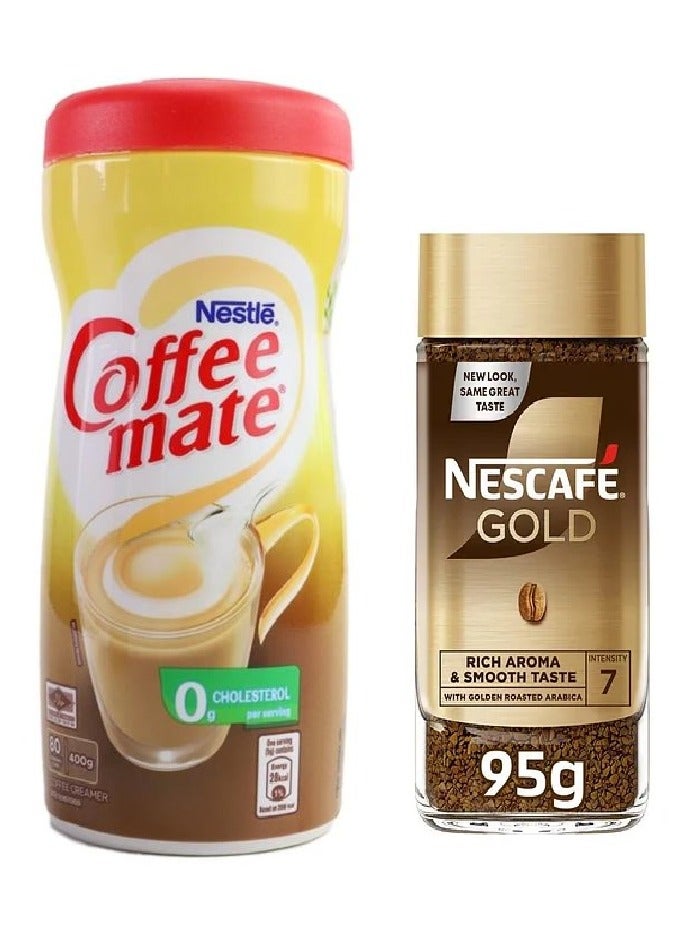 Coffee Mate Pack of 2 Coffee Creamer 0g Cholesterol - 400g + Nescafe Gold Rich Aroma and Smooth Taste - 95g  - Image 1