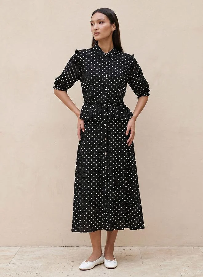 Splash FAV Youth Polka Dot Print Shirt Dress with Ruffles