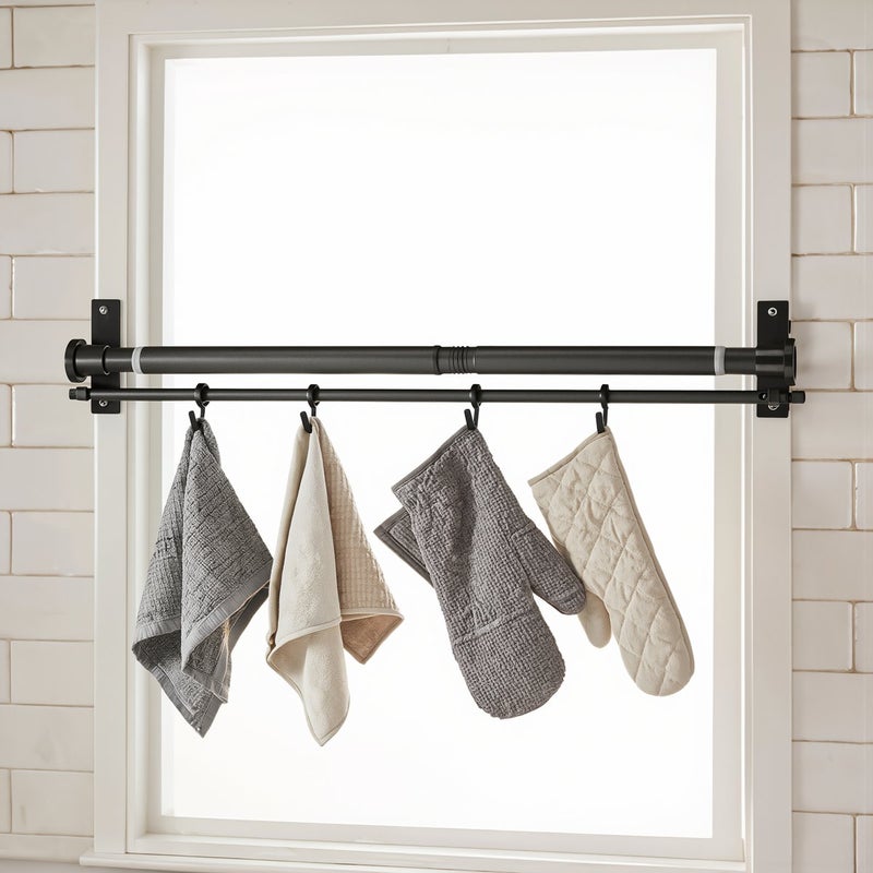 Multi Use Tension Curtain Rod 80-105 Inch Black No Drill For Bathroom Window Doorway Closet - Image 5