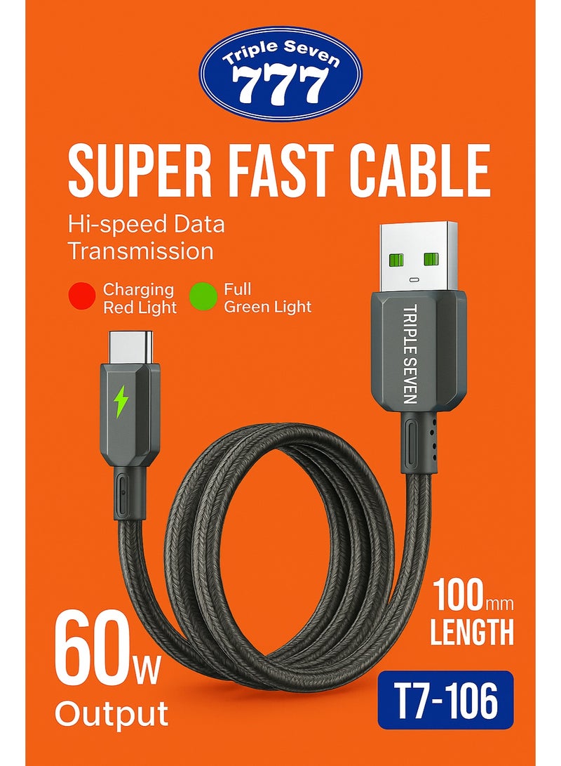 777 Triple Seven T7-106 Super Fast Charging Cable 60W Type-C – High-Speed Data Transmission - Image 1