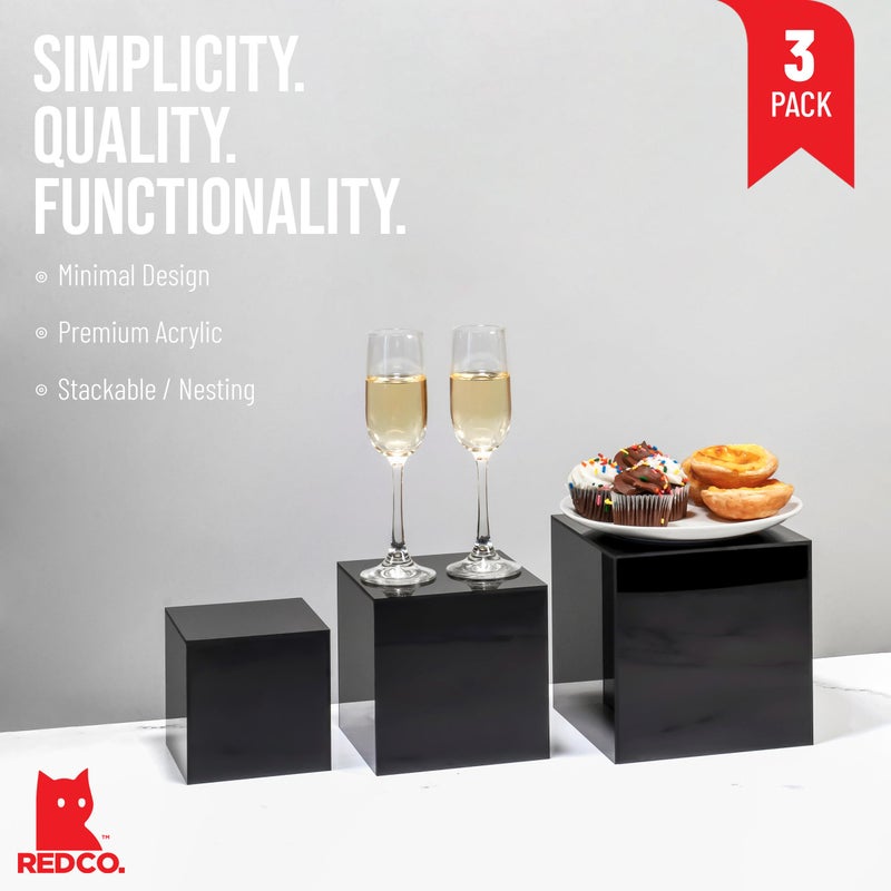 Red Co. Set of 3 Glossy Black Acrylic Cube Display Nesting Riser Stands with Hollow Bottoms - Image 2