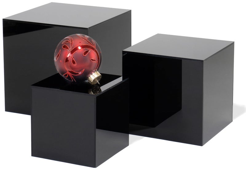 Red Co. Set of 3 Glossy Black Acrylic Cube Display Nesting Riser Stands with Hollow Bottoms - Image 1
