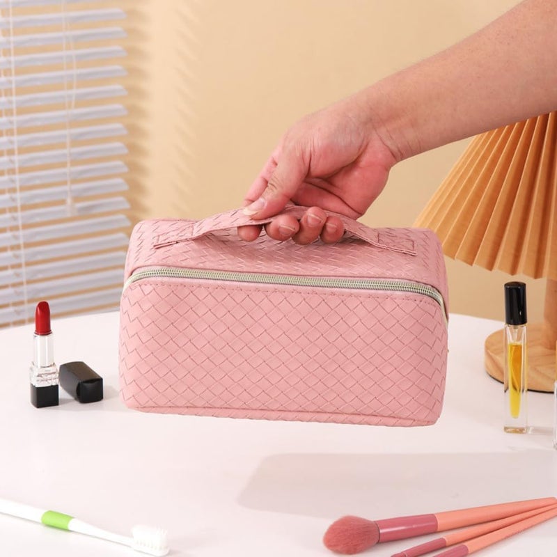 Glitters Quilted Travel Makeup Pouch with Handle - Pink - Image 3