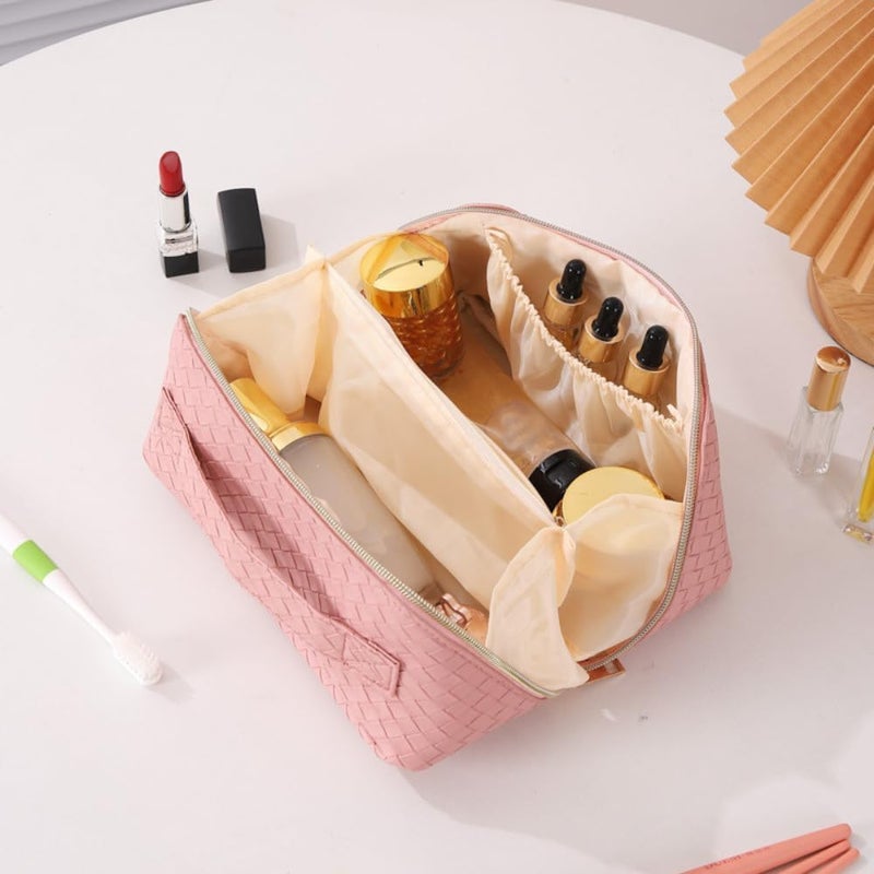 Glitters Quilted Travel Makeup Pouch with Handle - Pink - Image 2