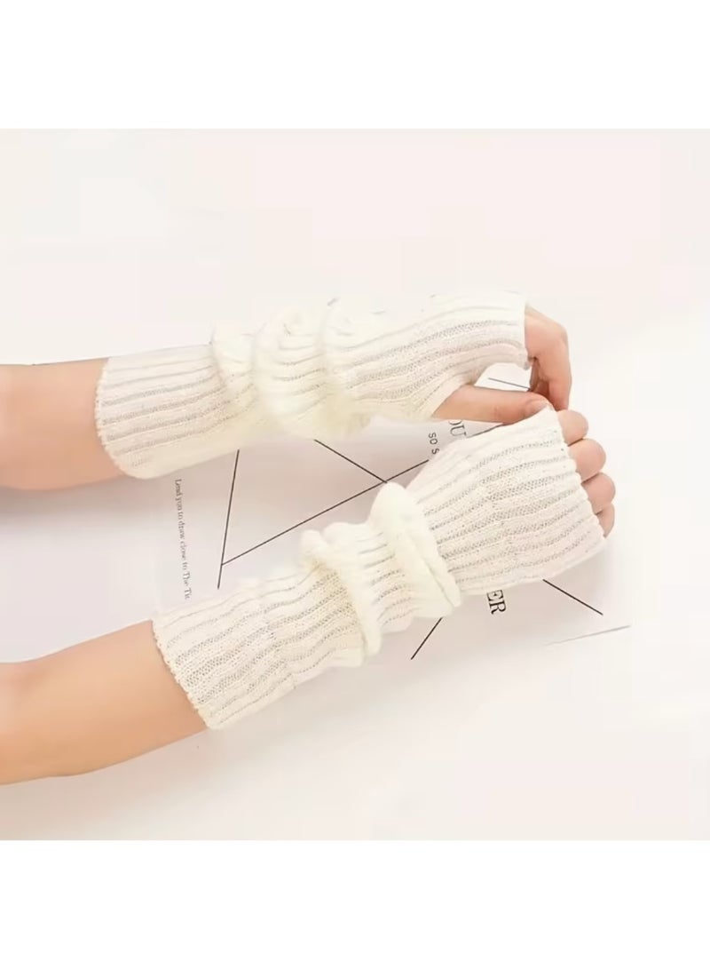 Set of Women's Soft Knitted Fingerless Arm Warmers - Winter Thermal Gloves with Ribbed Cuff for Casual Outfits, Hand Washable Cold Weather Accessories, Cold Weather Gear | | Slouchy Fit Warmers, Winter Gloves - Image 2