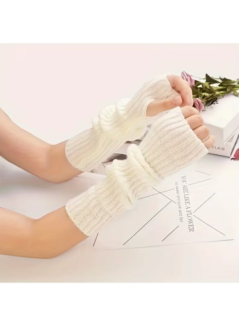 Set of Women's Soft Knitted Fingerless Arm Warmers - Winter Thermal Gloves with Ribbed Cuff for Casual Outfits, Hand Washable Cold Weather Accessories, Cold Weather Gear | | Slouchy Fit Warmers, Winter Gloves - Image 3