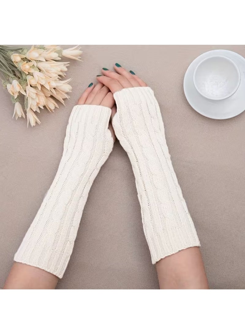 Set of Women's Soft Knitted Fingerless Arm Warmers - Winter Thermal Gloves with Ribbed Cuff for Casual Outfits, Hand Washable Cold Weather Accessories, Cold Weather Gear | | Slouchy Fit Warmers, Winter Gloves - Image 1