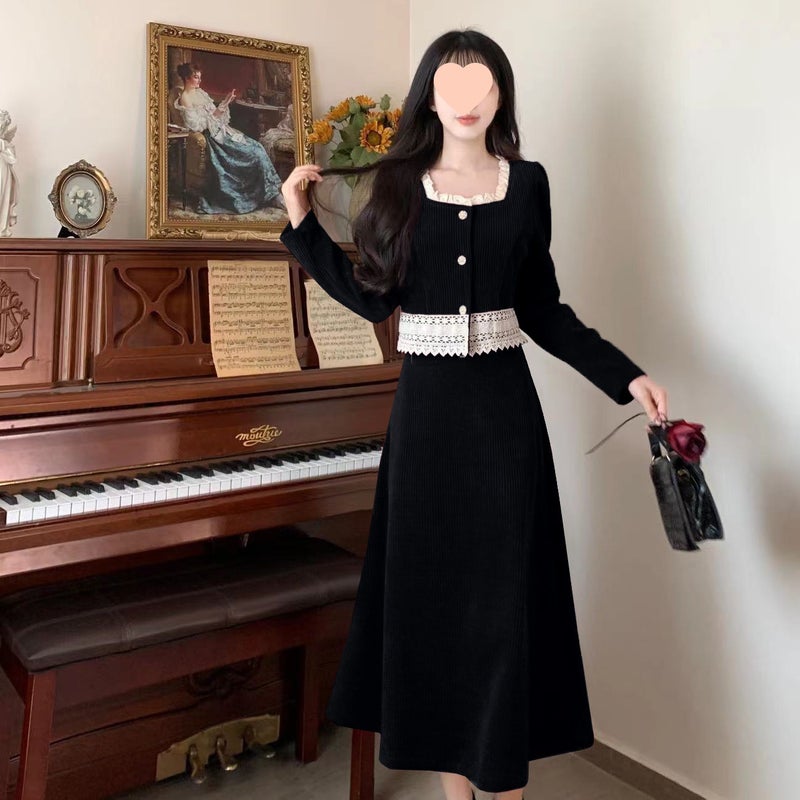 Small Black Skirt Dress High Waist Slimming Base Skirt Early Spring New Ancient Temperament Black Red - Image 5
