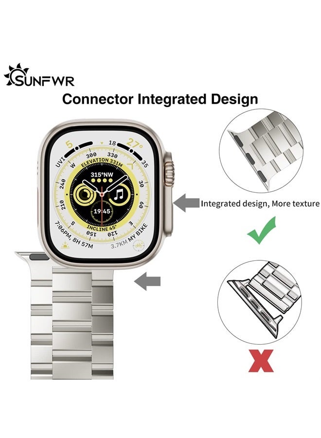 SUNFWR Compatible with Apple Watch Band 49mm for Men Women, Stainless Steel Metal iWatch Band with Case for Apple Watch Ultra (Starlight, 49mm) - Image 2