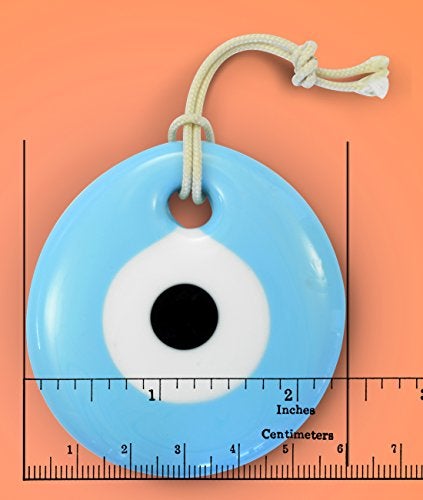 Ebsem Exclusive Edition Handmade Evil Eye Turkish Greek Glass Charm Decorative Ornament for Good Luck, Success and Protection (Light Blue, 2.5") - Image 3