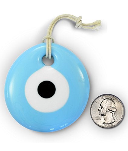 Ebsem Exclusive Edition Handmade Evil Eye Turkish Greek Glass Charm Decorative Ornament for Good Luck, Success and Protection (Light Blue, 2.5") - Image 2